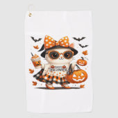 Schattigee Halloween Cat – Kawaii Witch Kat met Pu Golfhanddoek (Voorkant)