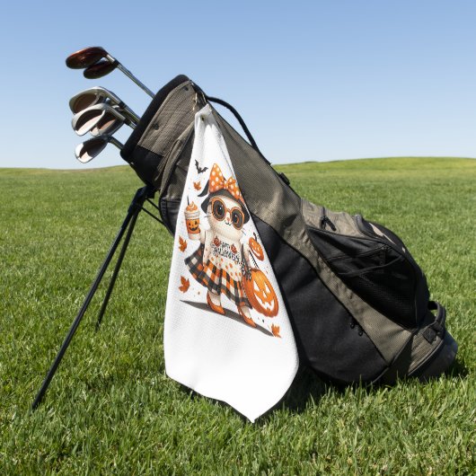 Schattigee Halloween Cat – Kawaii Witch Kat met Pu Golfhanddoek (Groen)