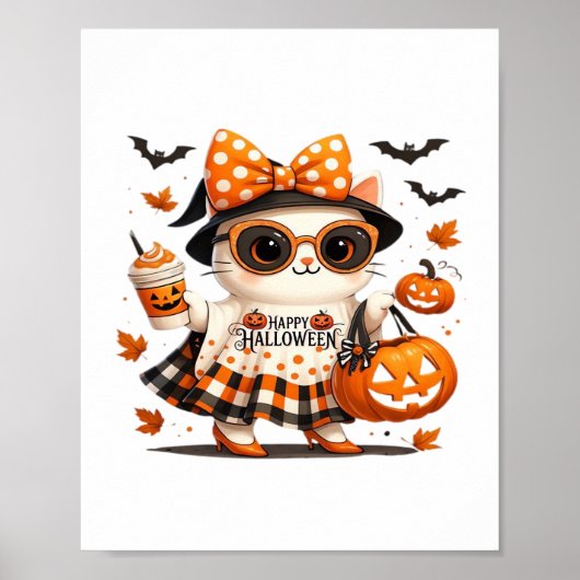 Schattigee Halloween Cat – Kawaii Witch Kat met Pu Poster (Voorkant)