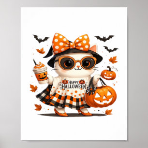 Schattigee Halloween Cat – Kawaii Witch Kat met Pu Poster