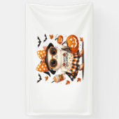 Schattigee Halloween Cat – Kawaii Witch Kat met Pu Spandoek (Verticaal)