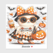Schattigee Halloween Cat – Kawaii Witch Kat met Pu Sticker (Vel)