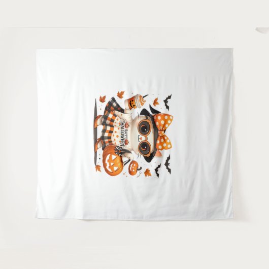 Schattigee Halloween Cat – Kawaii Witch Kat met Pu Wandkleed (Voorkant (horizontaal))