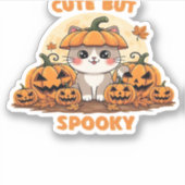 Schattigee Halloween Cat met pompoenen � Kawaii Sp Sticker (Voorkant)