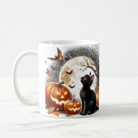 Schattigee Halloween Cat Pumpkin en Ghost Mok (Links)