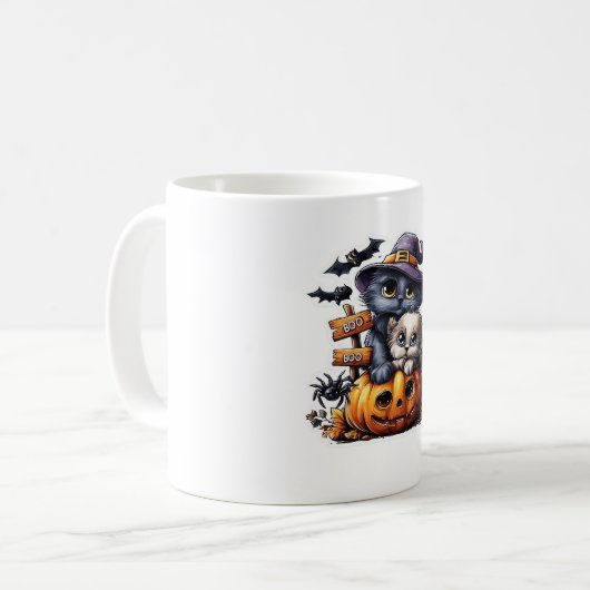 Schattigee Halloween Cat Sticker - Heksengel Pet,  Koffiemok (Voorkant links)