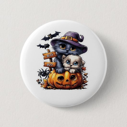 Schattigee Halloween Cat Sticker - Heksengel Pet,  Ronde Button 5,7 Cm (Voorkant)