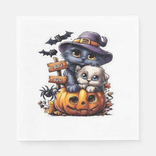 Schattigee Halloween Cat Sticker - Heksengel Pet,  Servet (Voorkant)