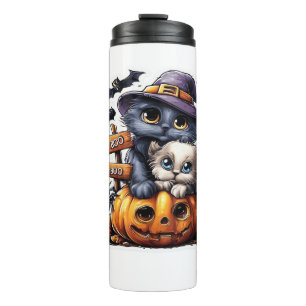 Schattigee Halloween Cat Sticker - Heksengel Pet, Thermosbeker