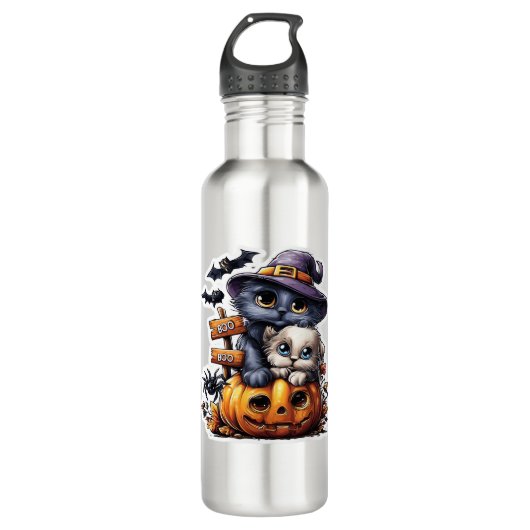 Schattigee Halloween Cat Sticker - Heksengel Pet,  Waterfles (Voorkant)