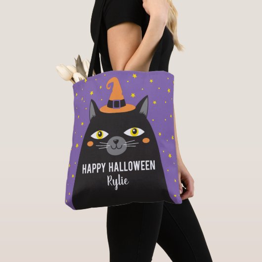 Schattigee Halloween Cat Trick or treat canvas tas (Dichtbij)