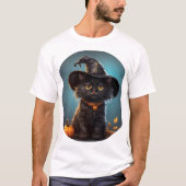 Schattigee Halloween Cat Witch op Pumpkin Herfst S T-shirt (Voorkant)