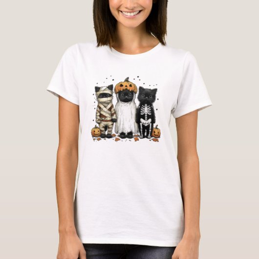 Schattigee Halloween Cats Kostuum T-shirt (Voorkant)