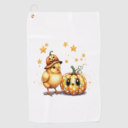 Schattigee Halloween Chick Pumpkin Golfhanddoek (Voorkant)