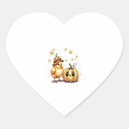 Schattigee Halloween Chick Pumpkin Hart Sticker (Voorkant)