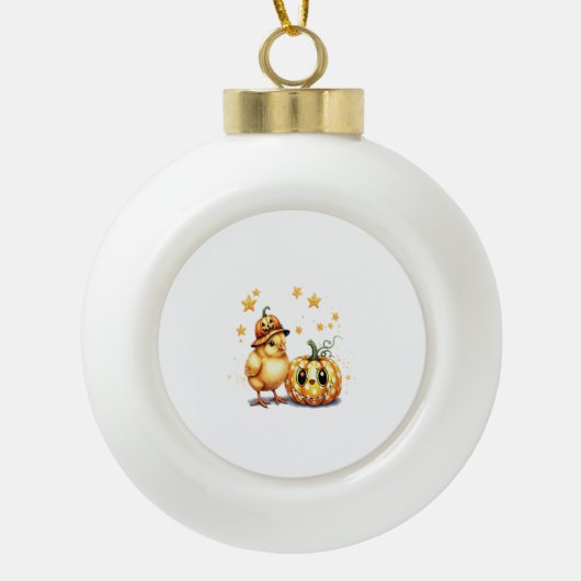 Schattigee Halloween Chick Pumpkin Keramische Bal Ornament (Voorkant)