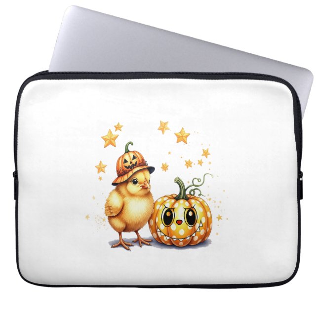 Schattigee Halloween Chick Pumpkin Laptop Sleeve (Voorkant)