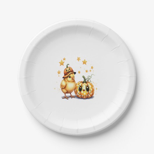 Schattigee Halloween Chick Pumpkin Papieren Bordje (Voorkant)
