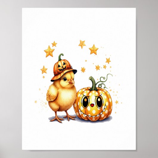 Schattigee Halloween Chick Pumpkin Poster (Voorkant)