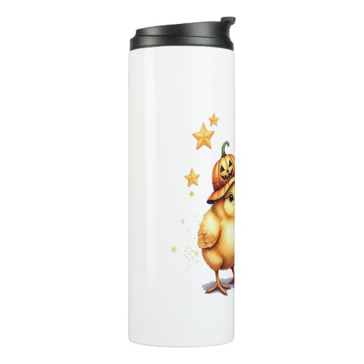 Schattigee Halloween Chick Pumpkin Thermosbeker (Gedraaid links)