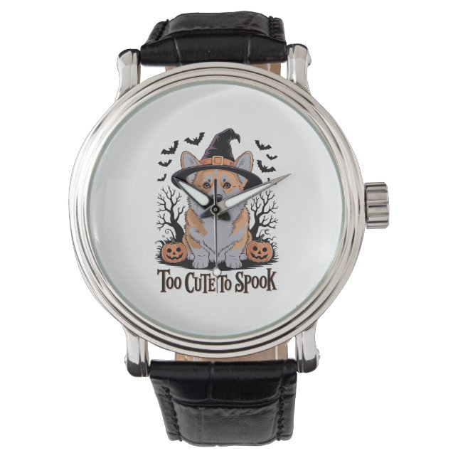 Schattigee Halloween Corgi in het Pet van de heks Horloge (Voorkant)