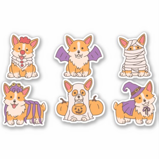 SCHATTIGEE HALLOWEEN CORGI SET STICKER (Voorkant)