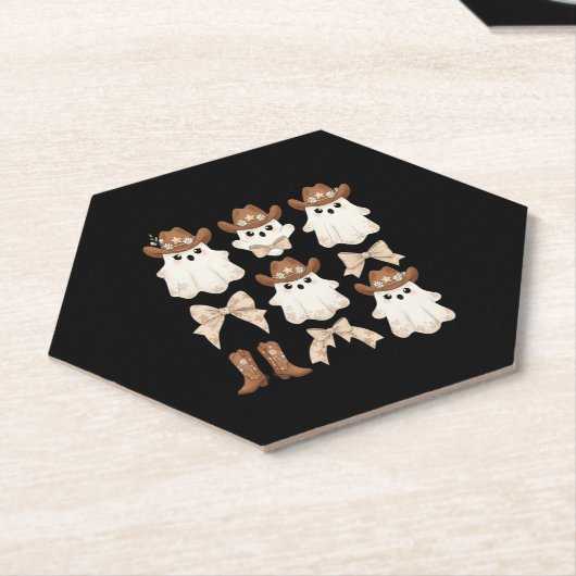 Schattigee Halloween Cowboy Ghost Kartonnen Onderzetters (Schuin)