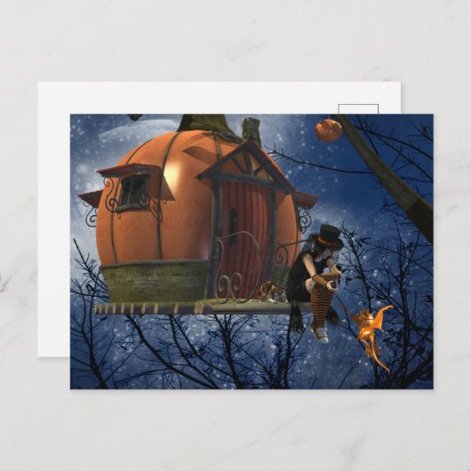 Schattigee Halloween Creature Encounter Feestdagenkaart (Voorkant / Achterkant)