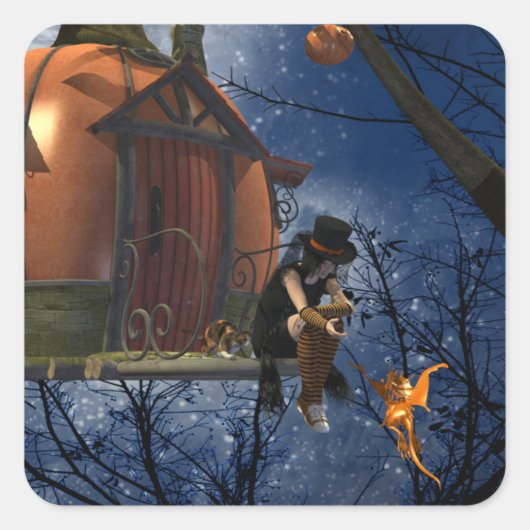Schattigee Halloween Creature Encounter Vierkante Sticker (Voorkant)