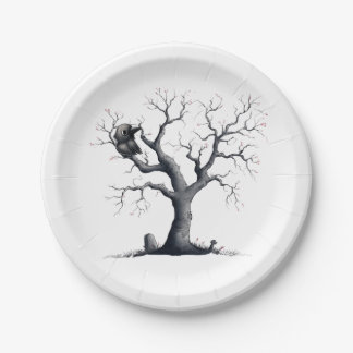 Schattigee Halloween Crow in Tree Papieren Bordje