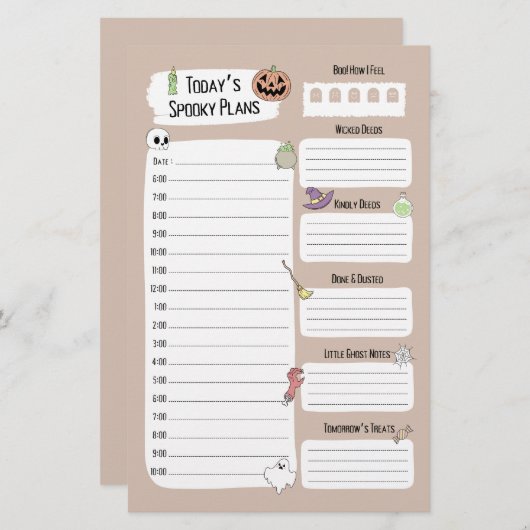 Schattigee Halloween Daily Planner Sheet (Voorkant / Achterkant)