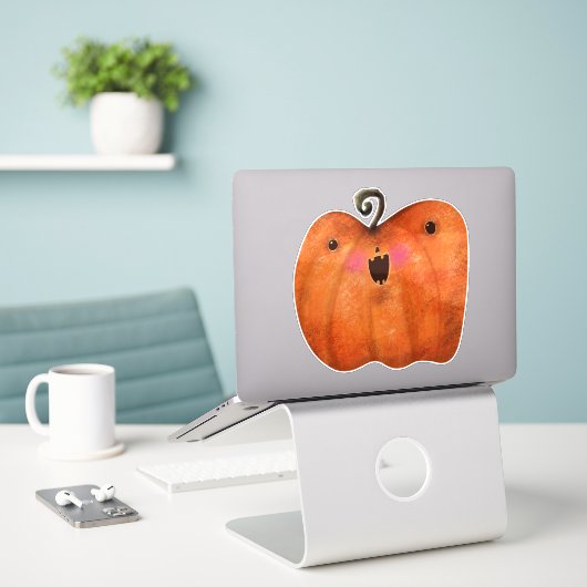 Schattigee Halloween Decoratie Spooky Pumpkin Sticker (Laptop op bureau)