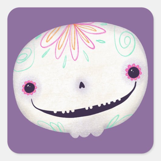 Schattigee Halloween Decoratie Spooky Sugar SKull Vierkante Sticker (Voorkant)