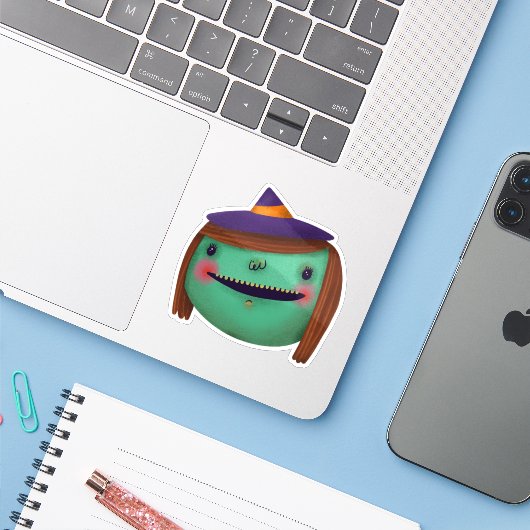 Schattigee Halloween Decoration Witch Sticker (Laptop met iPhone)