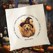 Schattigee Halloween Dog gepersonaliseerde Trick o Tote Bag