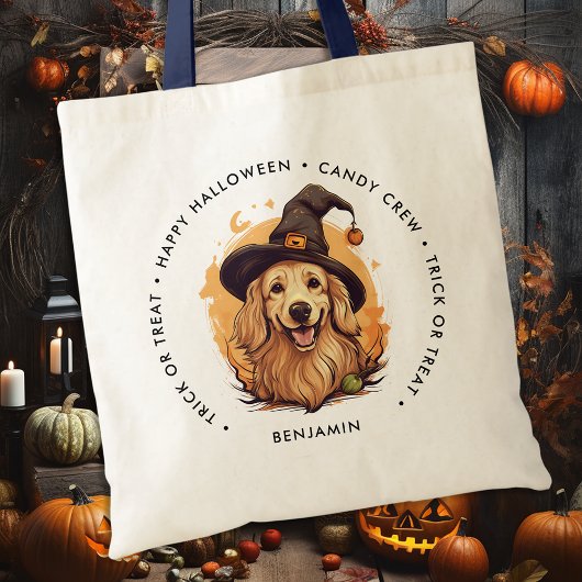 Schattigee Halloween Dog gepersonaliseerde Trick o Tote Bag