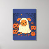 Schattigee Halloween Dog Ghost Kostuum - Schattig Canvas Afdruk (Voorkant)