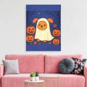 Schattigee Halloween Dog Ghost Kostuum - Schattig Canvas Afdruk (Insitu (Woonkamer))