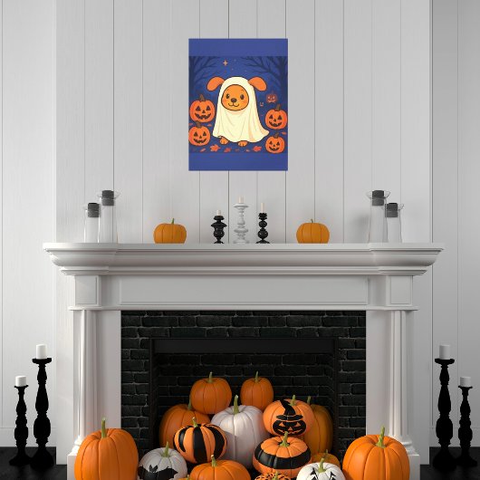 Schattigee Halloween Dog Ghost Kostuum - Schattig Canvas Afdruk