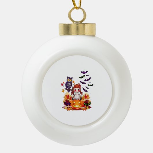 Schattigee Halloween Doll Owl Keramische Bal Ornament (Voorkant)