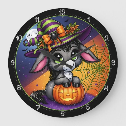 Schattigee Halloween Donkey Witch Pumpkin Grote Klok (Voorkant)