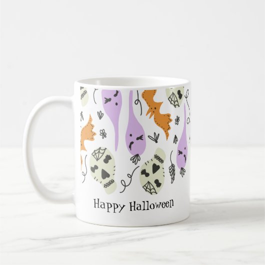 Schattigee Halloween Doodles Pompoen Skull Bat Koffiemok (Links)