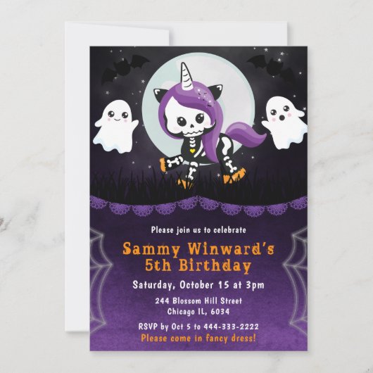 Schattigee Halloween Eenhoorn en Geesten Verjaarda Kaart (Voorkant)