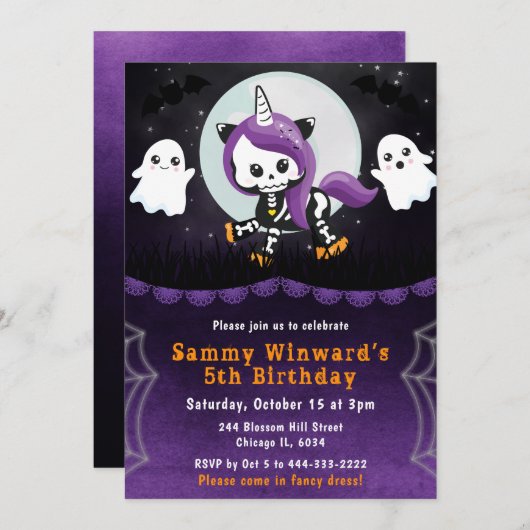 Schattigee Halloween Eenhoorn en Geesten Verjaarda Kaart (Voorkant / Achterkant)