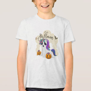Schattigee Halloween eenhoorn met pompoen kinderen Tri-Blend Shirt