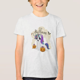 Schattigee Halloween eenhoorn met pompoen kinderen Tri-Blend Shirt