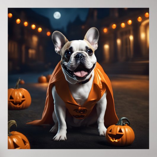 Schattigee Halloween Franse buldog met pompoenen Poster (Voorkant)