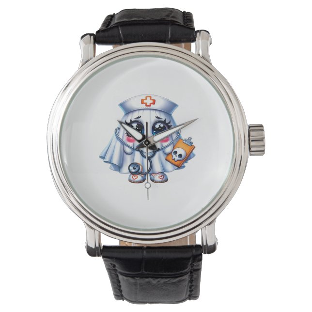 Schattigee Halloween-geest in een verpleegstersuni Horloge (Voorkant)