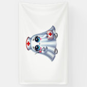 Schattigee Halloween-geest in een verpleegstersuni Spandoek (Verticaal)