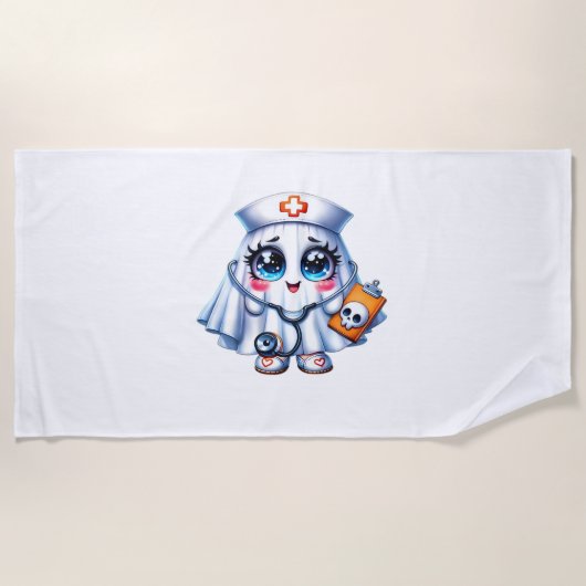 Schattigee Halloween-geest in een verpleegstersuni Strandlaken (Voorkant)